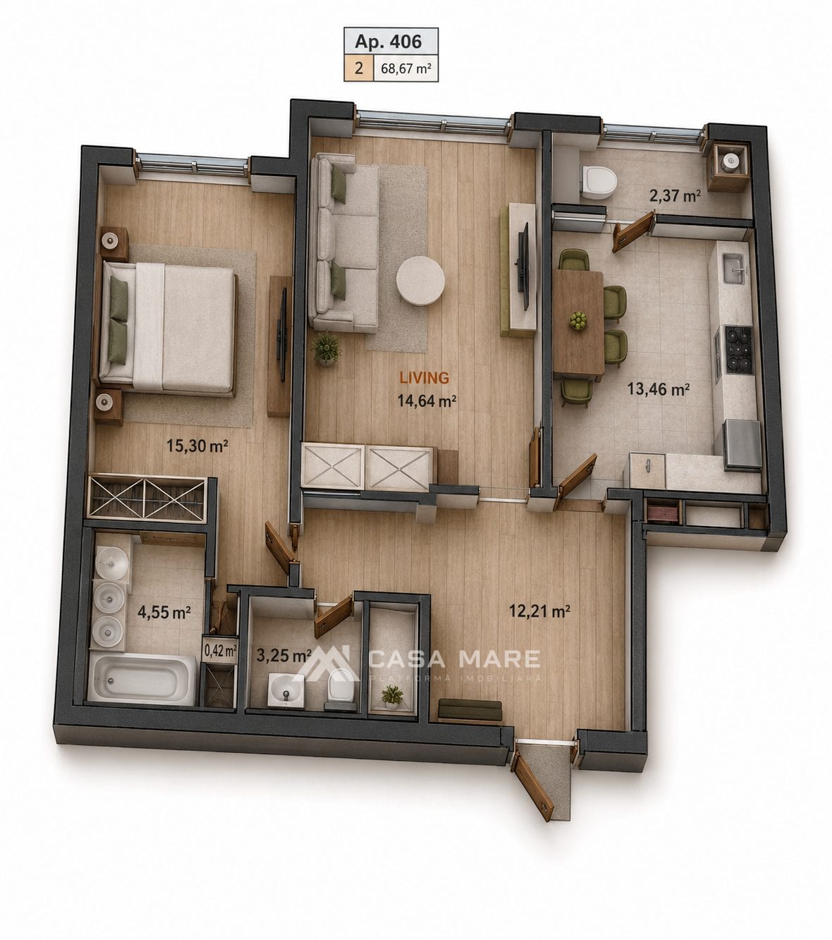 2-комнатная квартира, 65 м², Рышкановка, Кишинёв 2