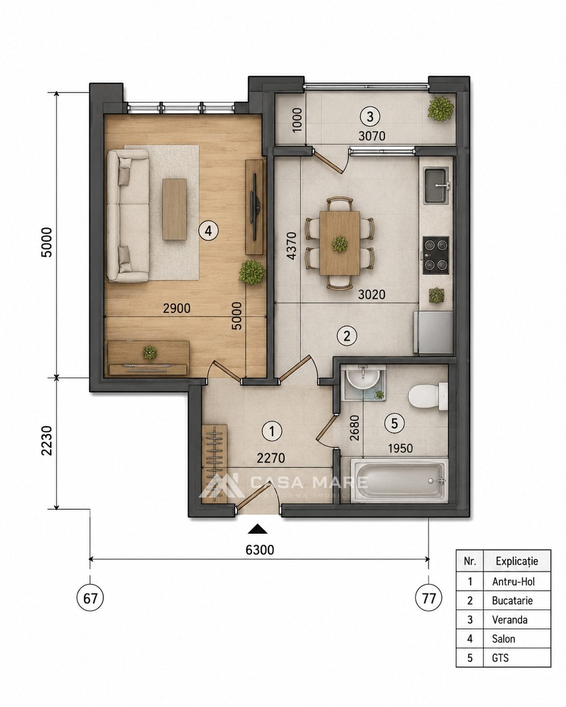 1-комнатная квартира, 45 м², Ботаника, Кишинёв 2