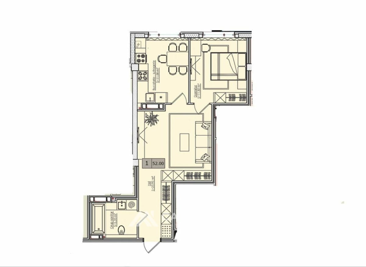Apartament cu 2 camere, 52 m², Telecentru, Chișinău 2