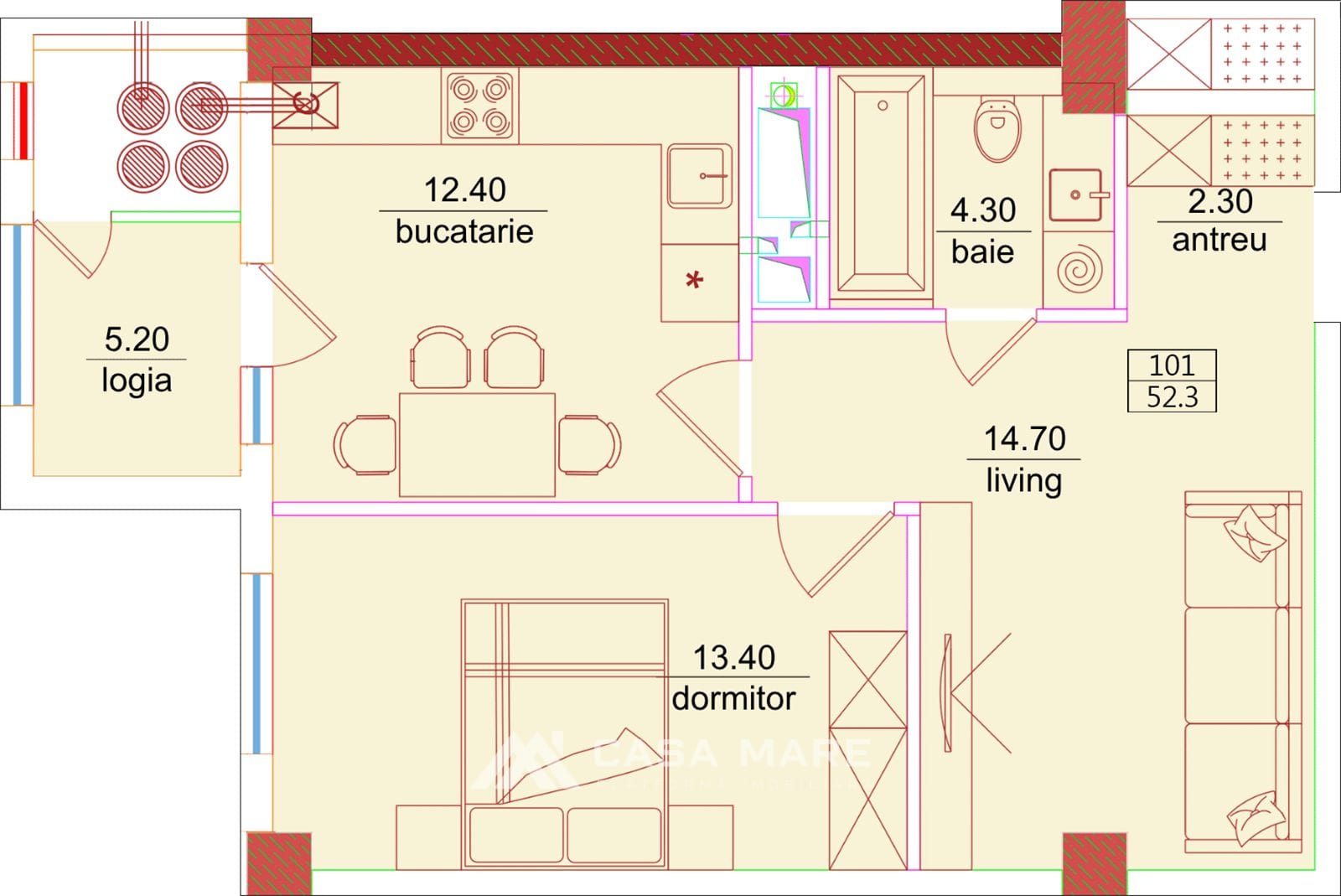 1-комнатная квартира, 52 м², Чеканы, Кишинёв 2