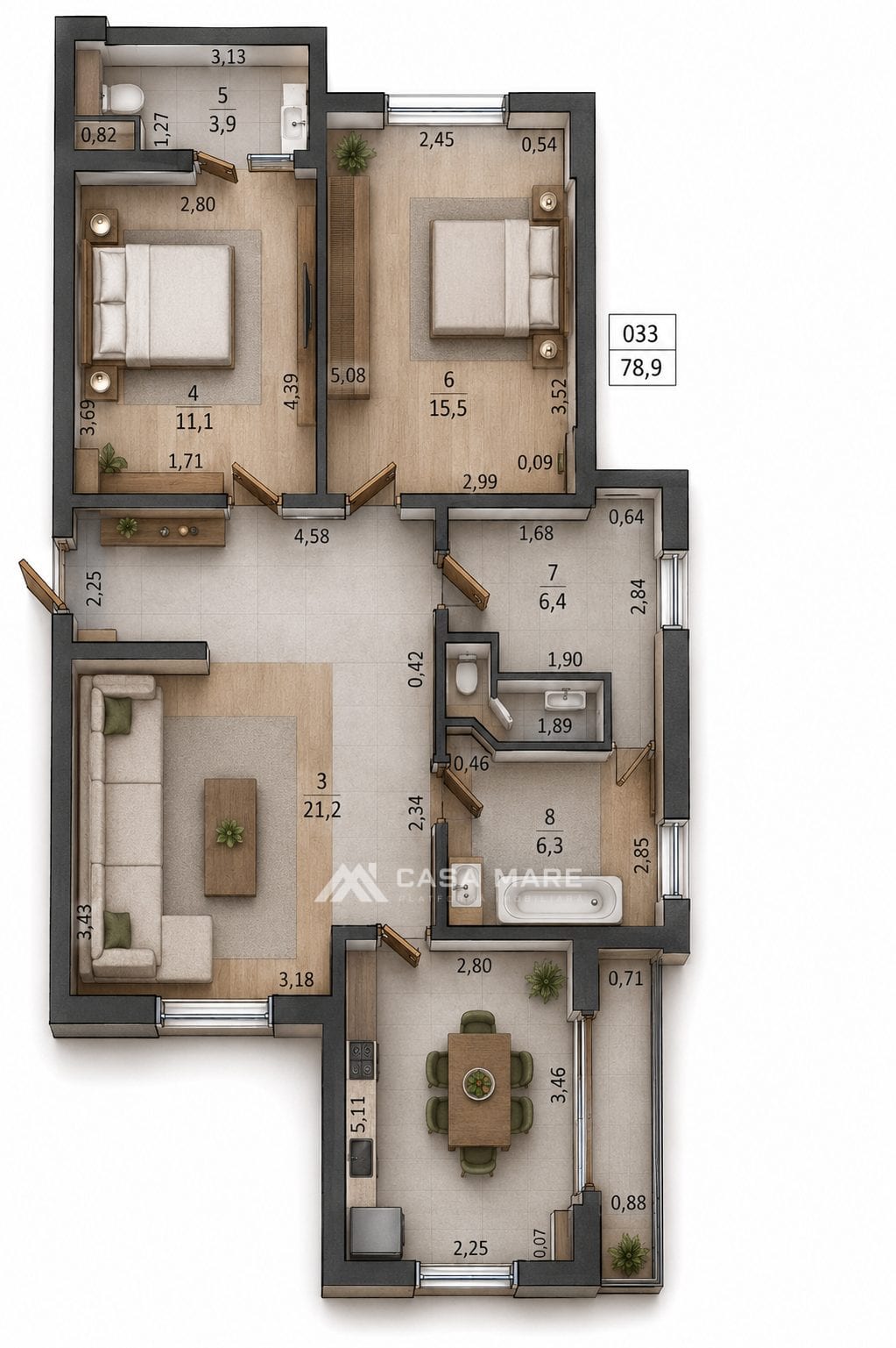 Apartament cu 2 camere, 80 m², Buiucani, Chișinău 2