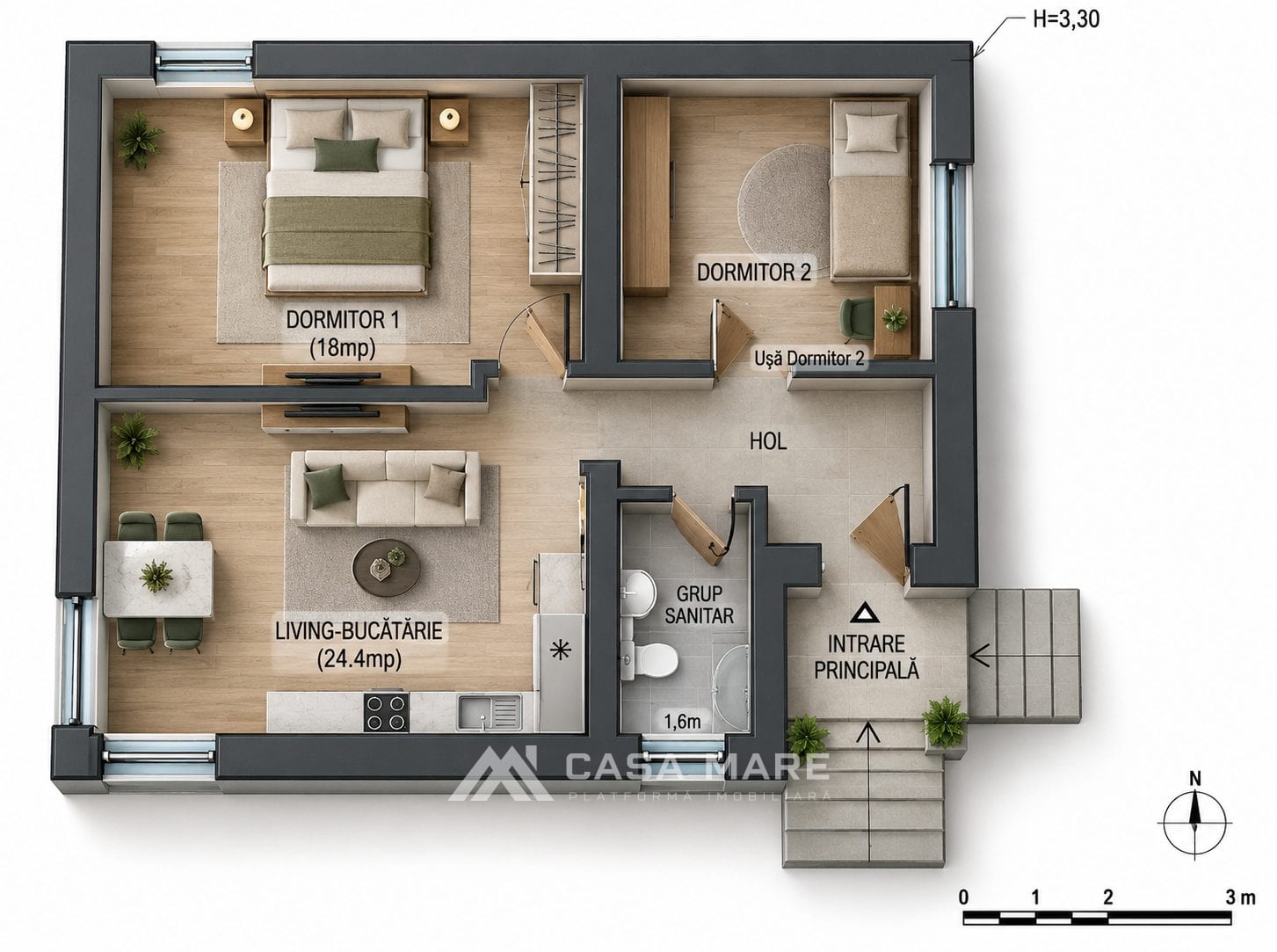 2-комнатная квартира, 62 м², Кодру 1