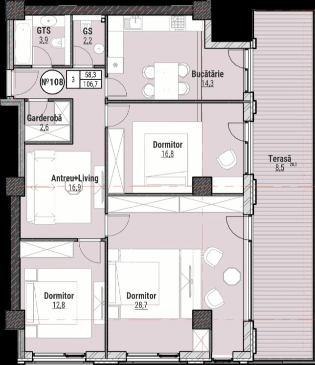 2-комнатная квартира, 62 м², Дурлешты 2