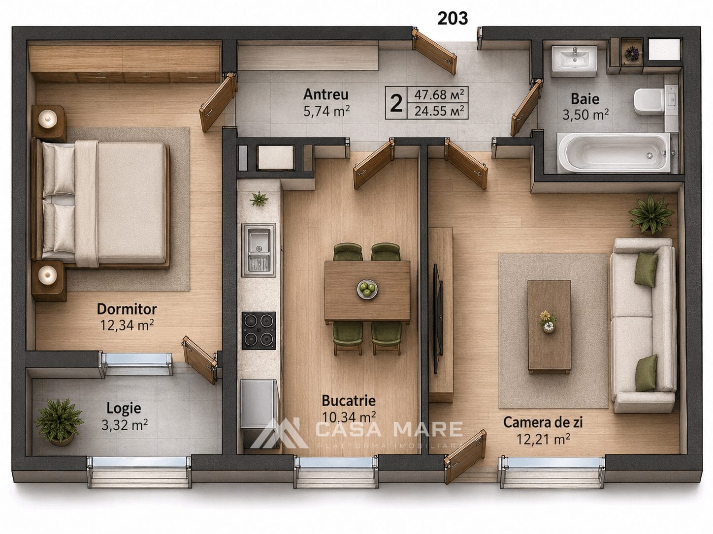 Apartament cu 2 camere, 48 m², Botanica, Chișinău 2
