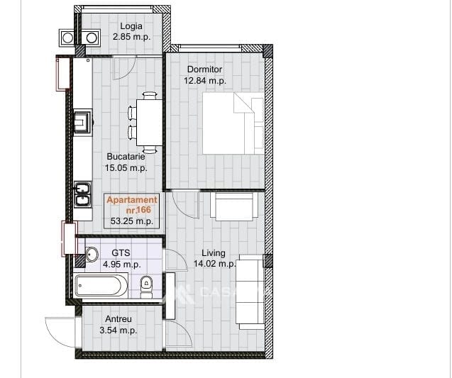 1-комнатная квартира, 54 м², Буюканы, Кишинёв 3