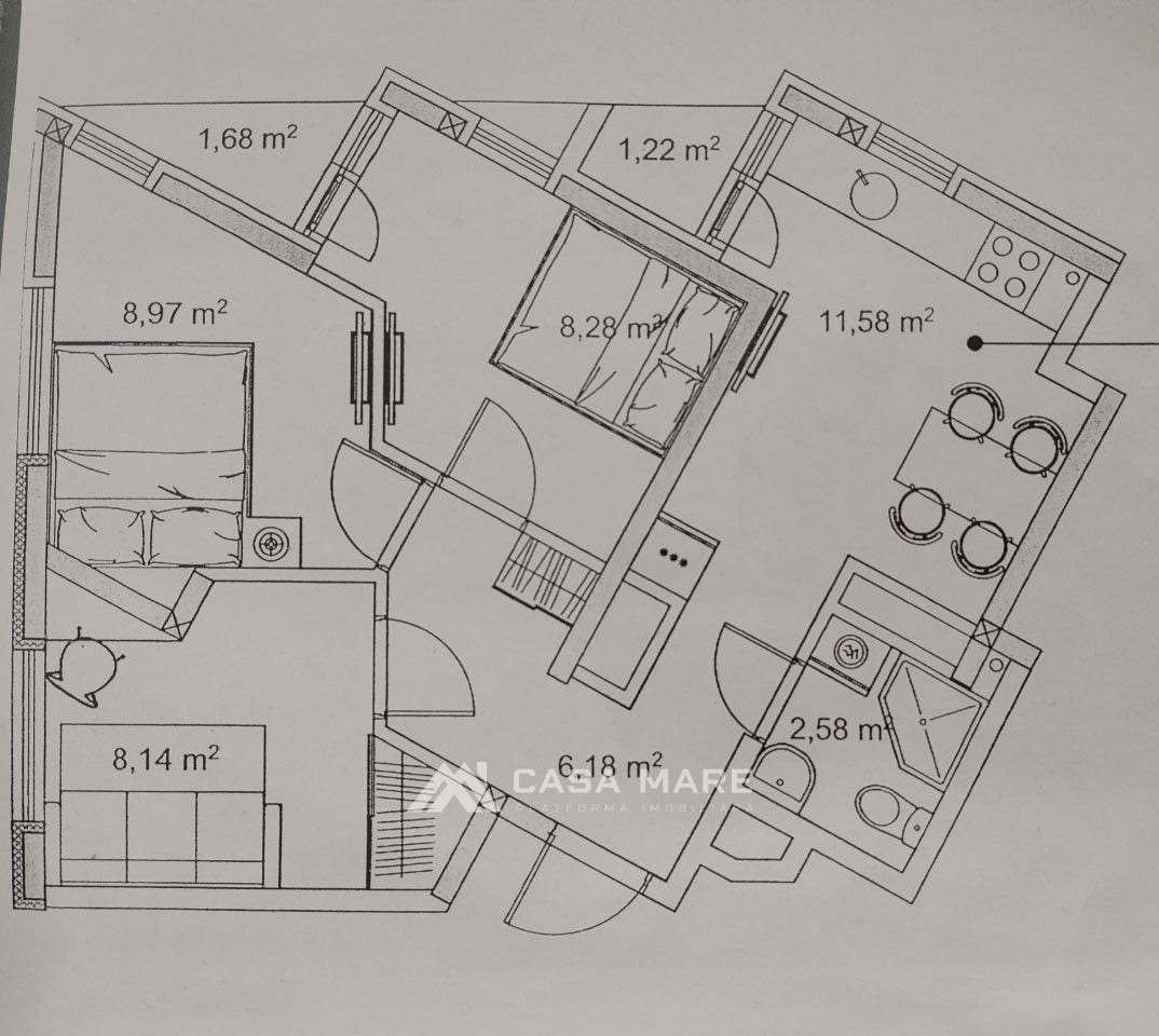 3-комнатная квартира, 48 м², Ботаника, Кишинёв 12