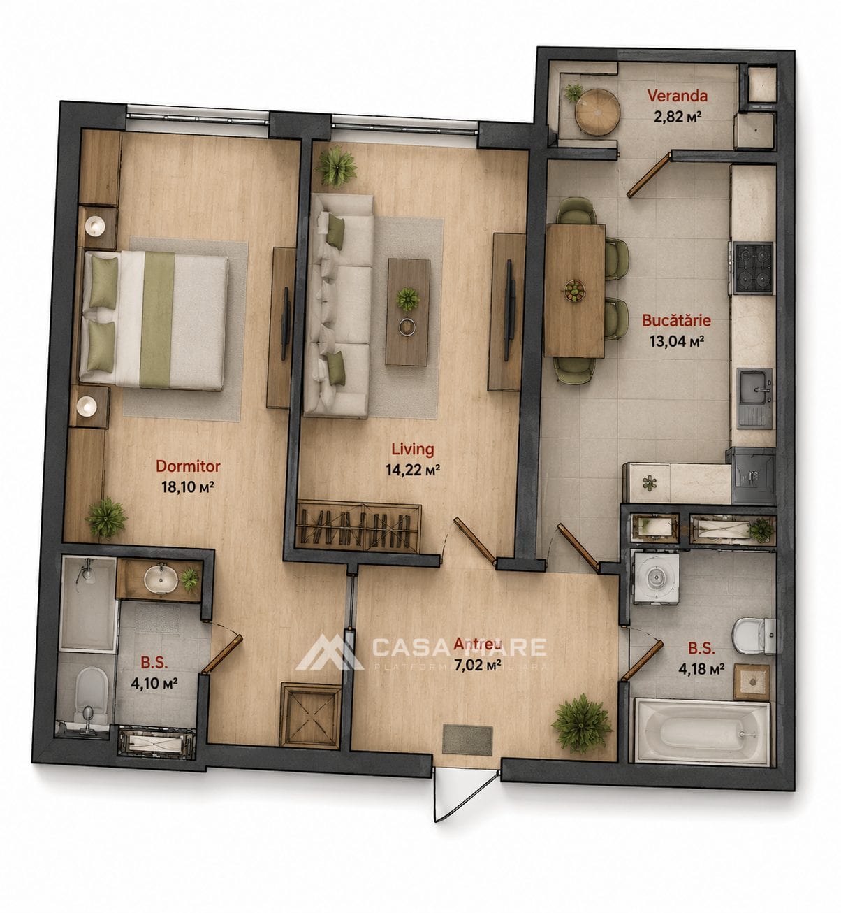 Apartament cu 2 camere, 63 m², Telecentru, Chișinău 2