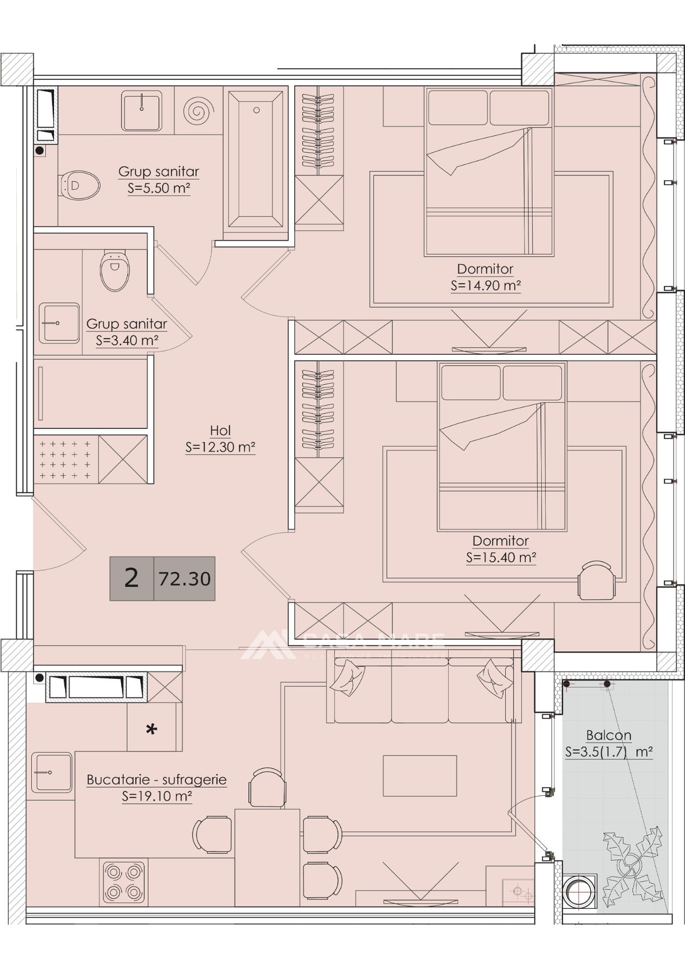 2-комнатная квартира, 72 м², Думбрава 2
