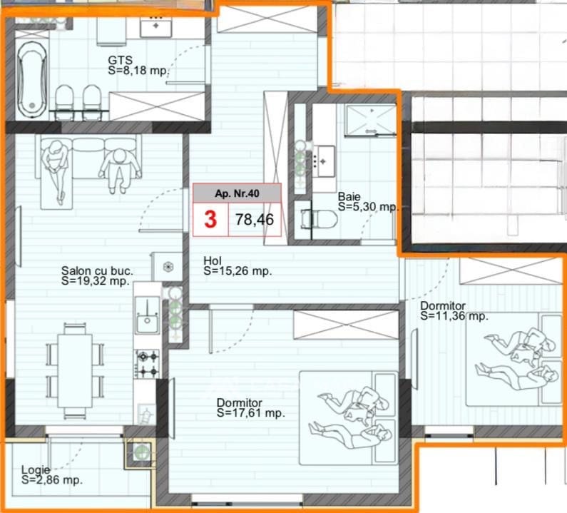 Apartament cu 3 camere, 82 m², Orhei 2