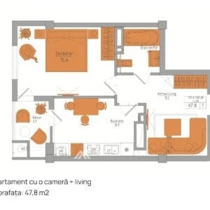 1-комнатная квартира, 47 м², Телецентр, Кишинёв 2