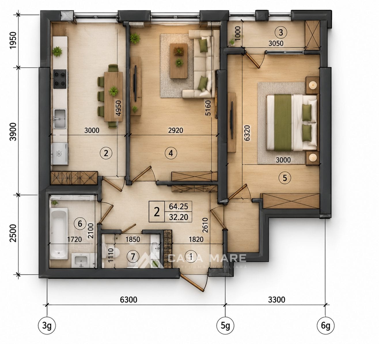 2-комнатная квартира, 65 м², Ботаника, Кишинёв 2