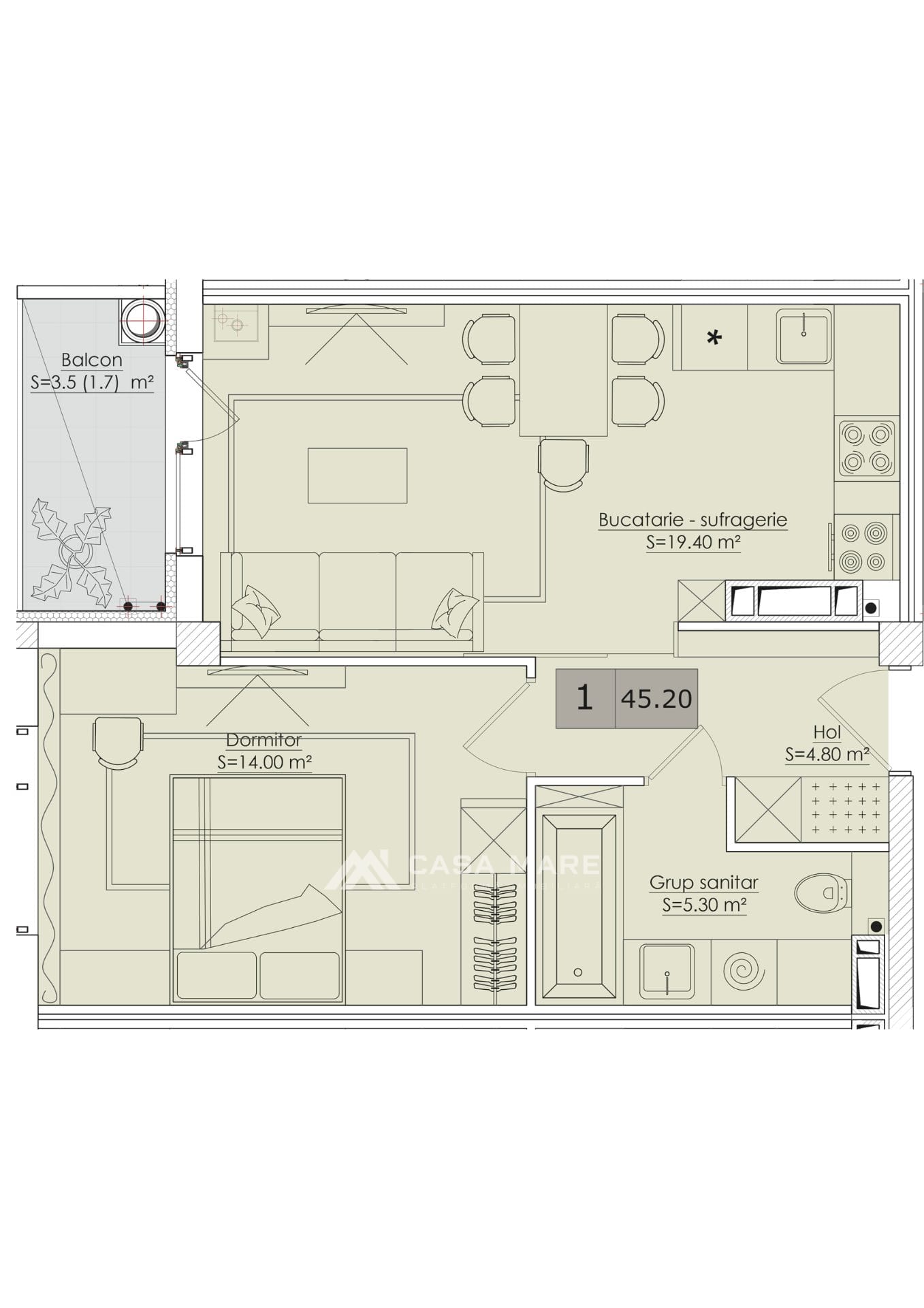 1-комнатная квартира, 45 м², Центр, Кишинёв 2