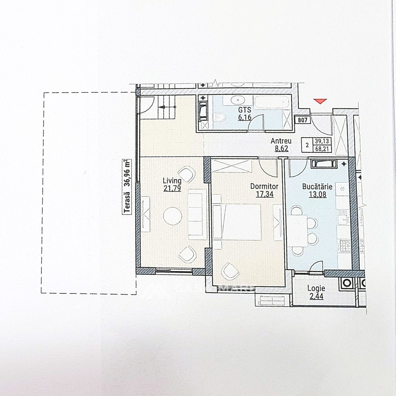 Apartament cu 2 camere, 80 m², Durlești 2