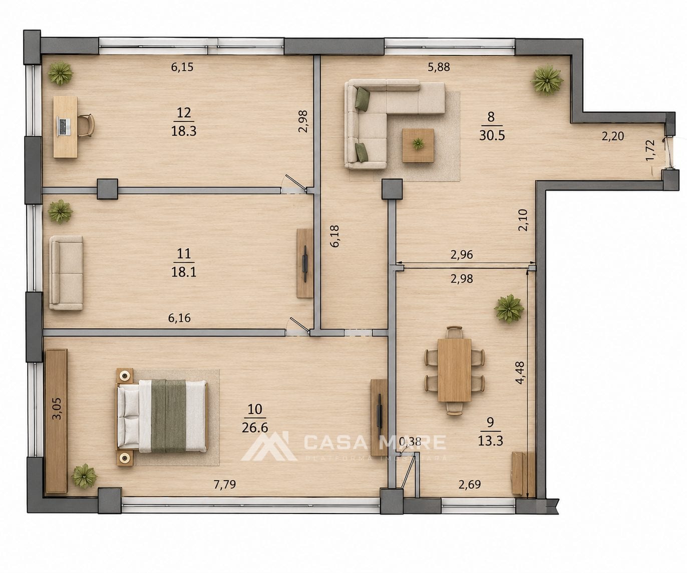 2-комнатная квартира, 107 м², Центр, Кишинёв 2