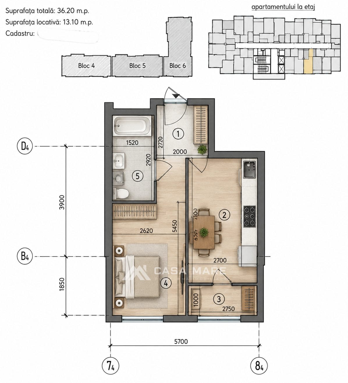 1-комнатная квартира, 36 м², Ботаника, Кишинёв 2