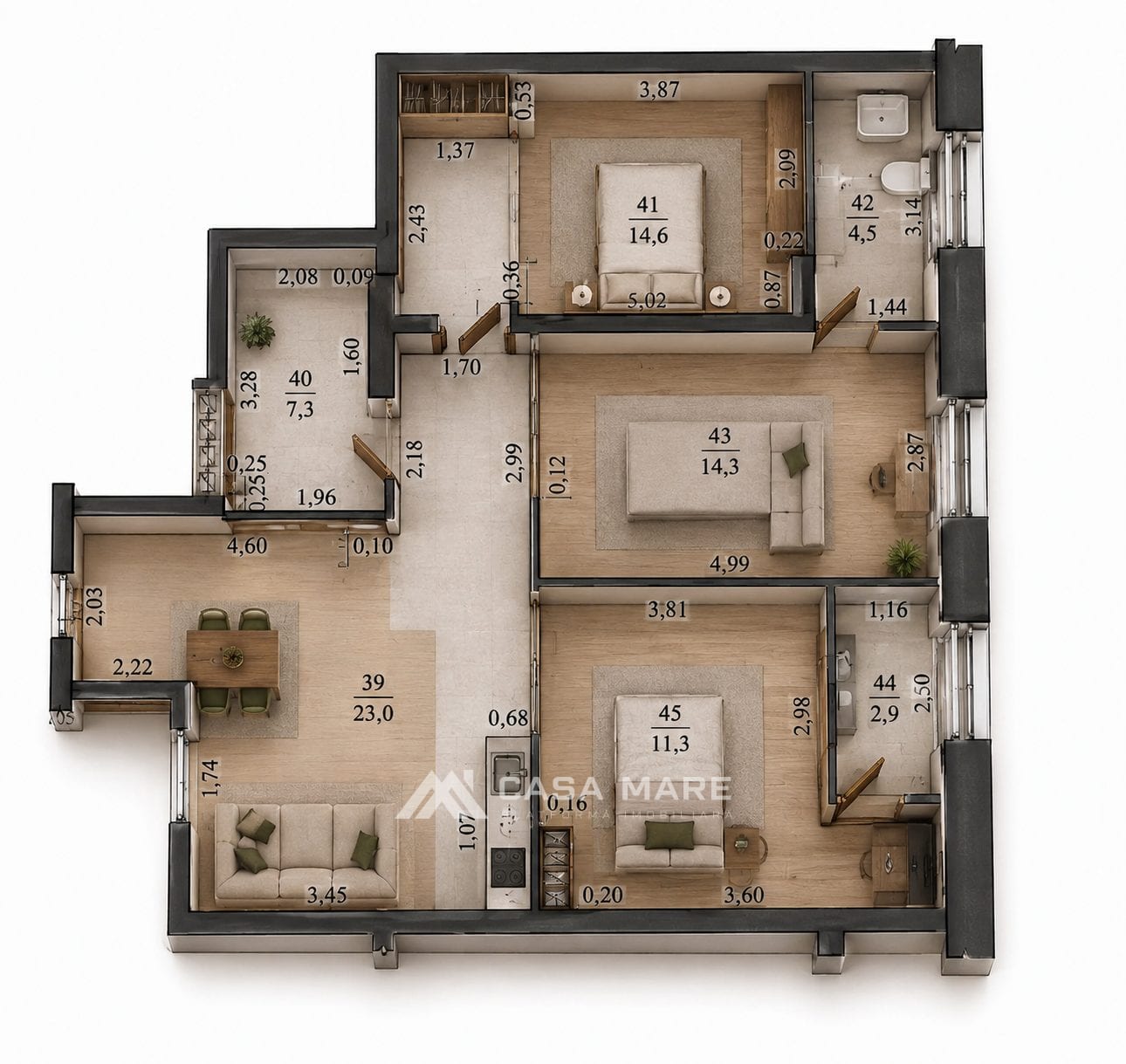 2-комнатная квартира, 78 м², Ботаника, Кишинёв 8