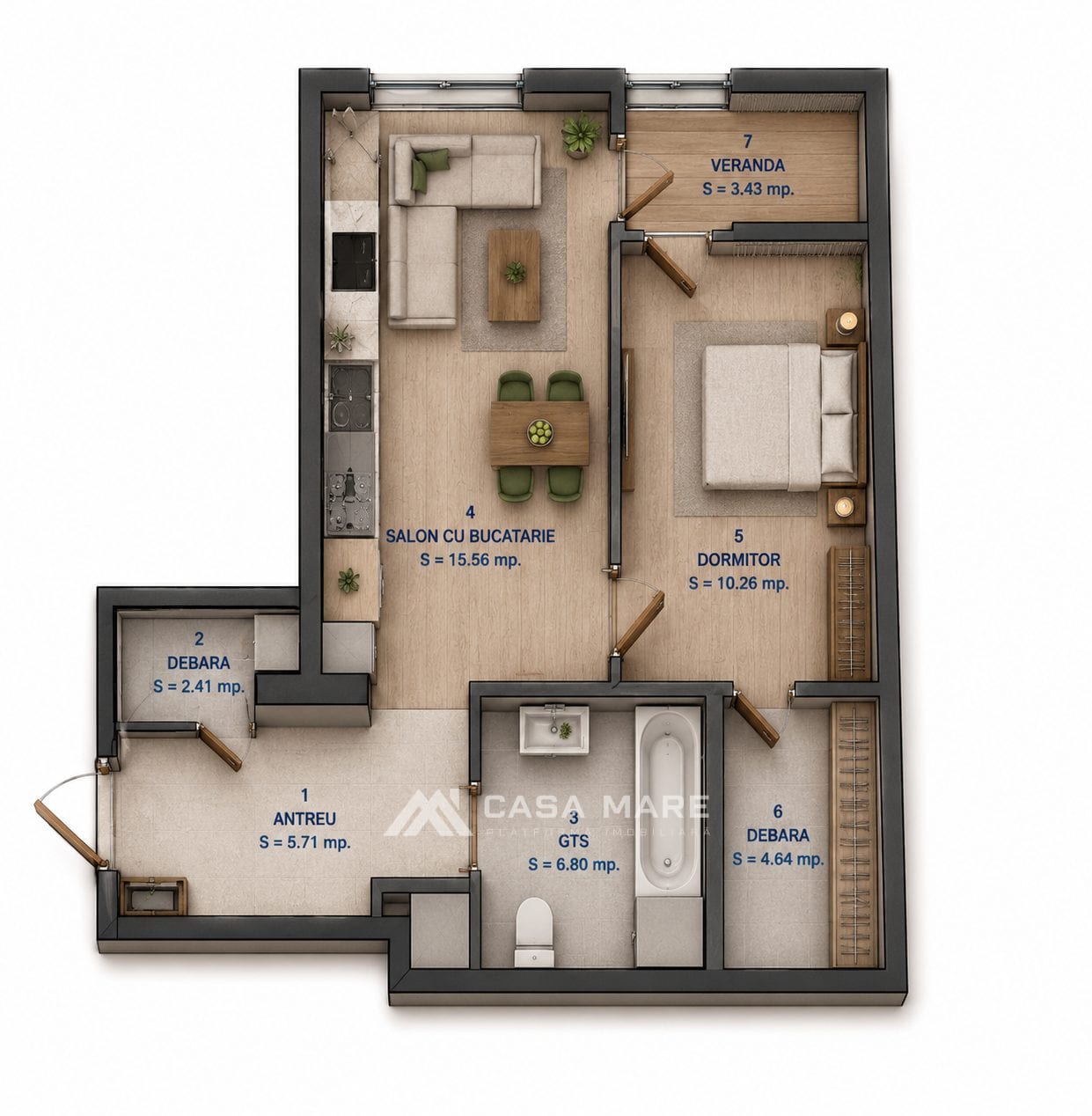 1-комнатная квартира, 49 м², Дурлешты 2