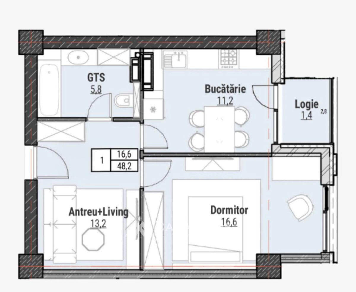 Apartament cu 1 cameră, 48 m², Durlești 2