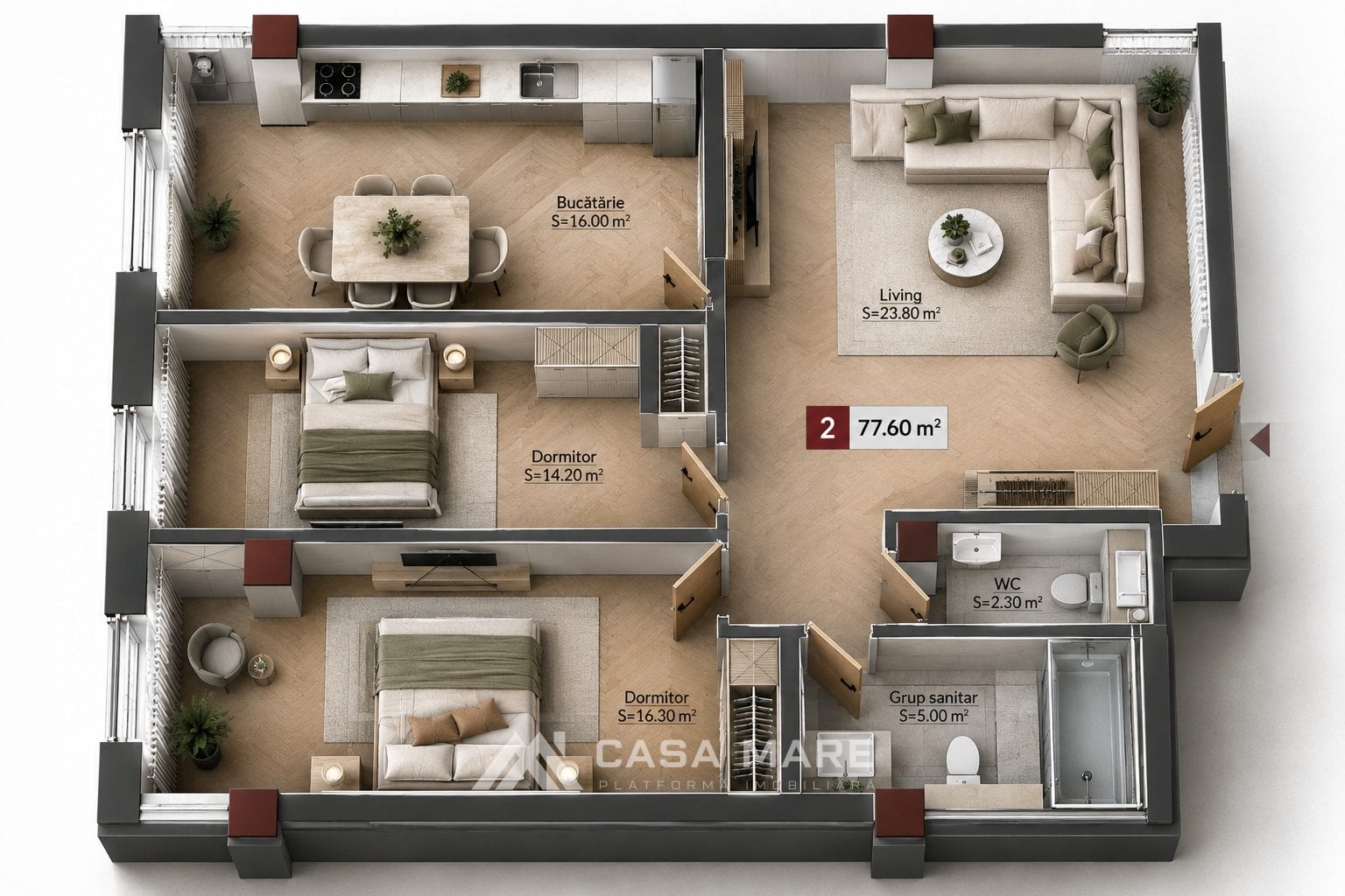 2-комнатная квартира, 78 м², Чеканы, Кишинёв 1
