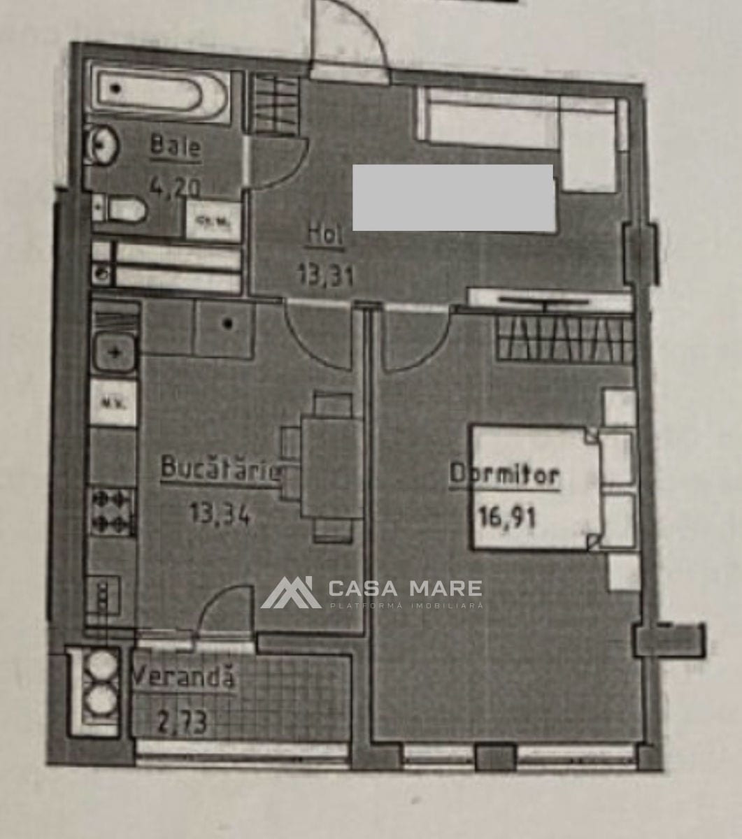 1-комнатная квартира, 52 м², Старая Почта, Кишинёв 2