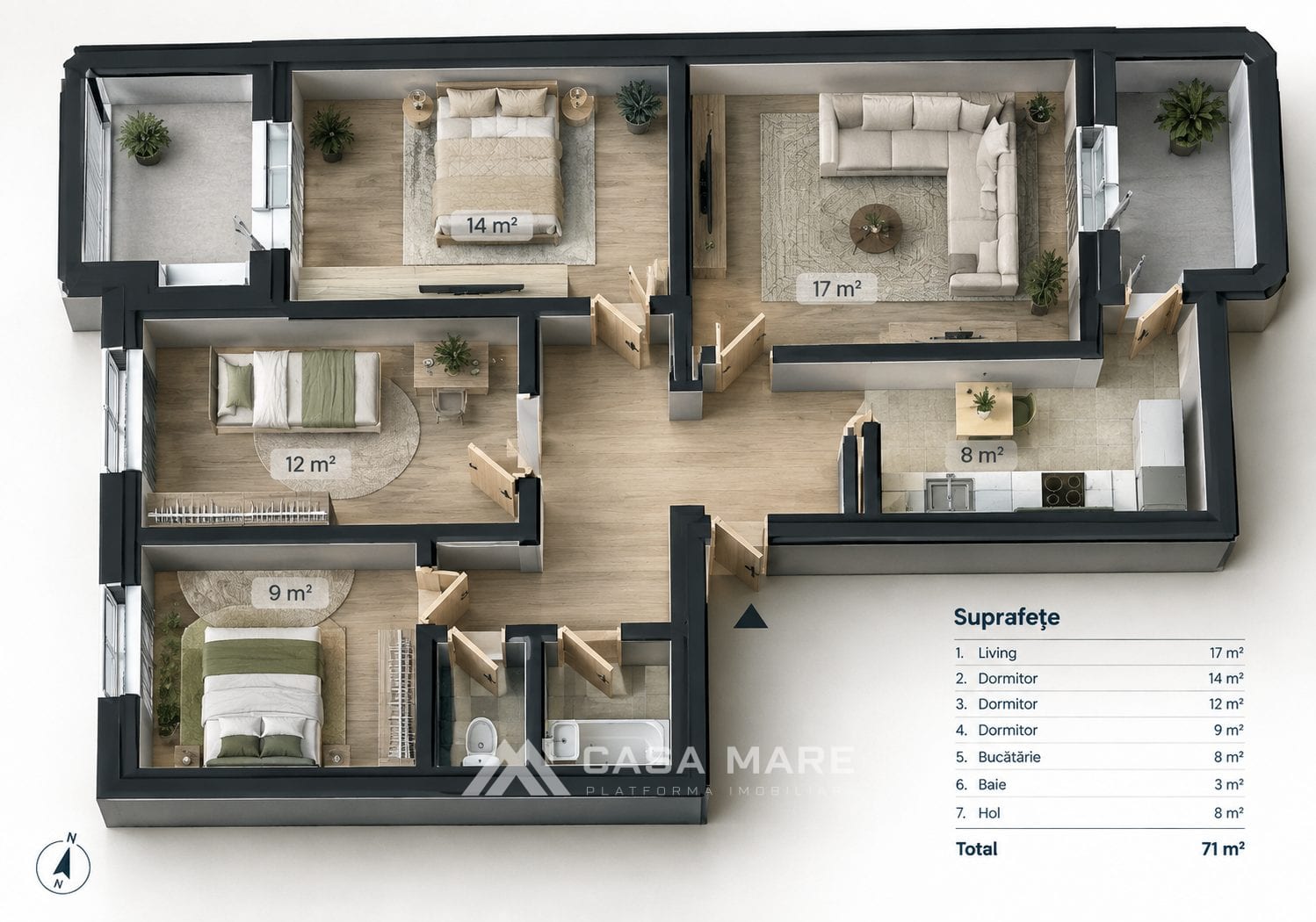 4-комнатная квартира, 95 м², Страшены 1