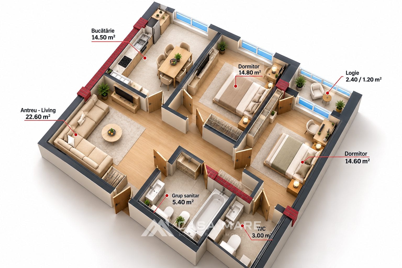 2-комнатная квартира, 76 м², Трушены 2