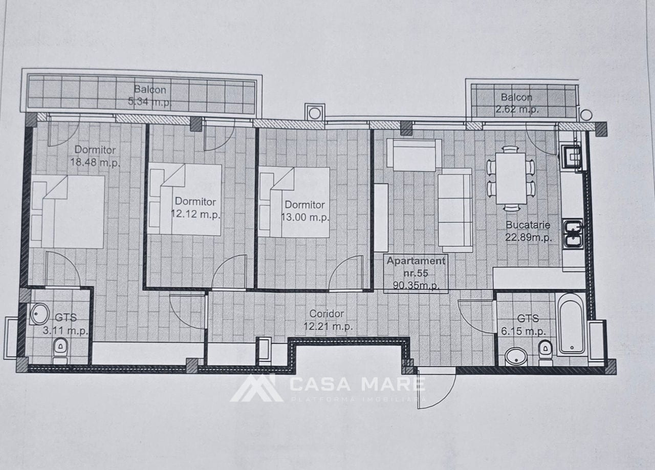 3-комнатная квартира, 94 м², Буюканы, Кишинёв 2