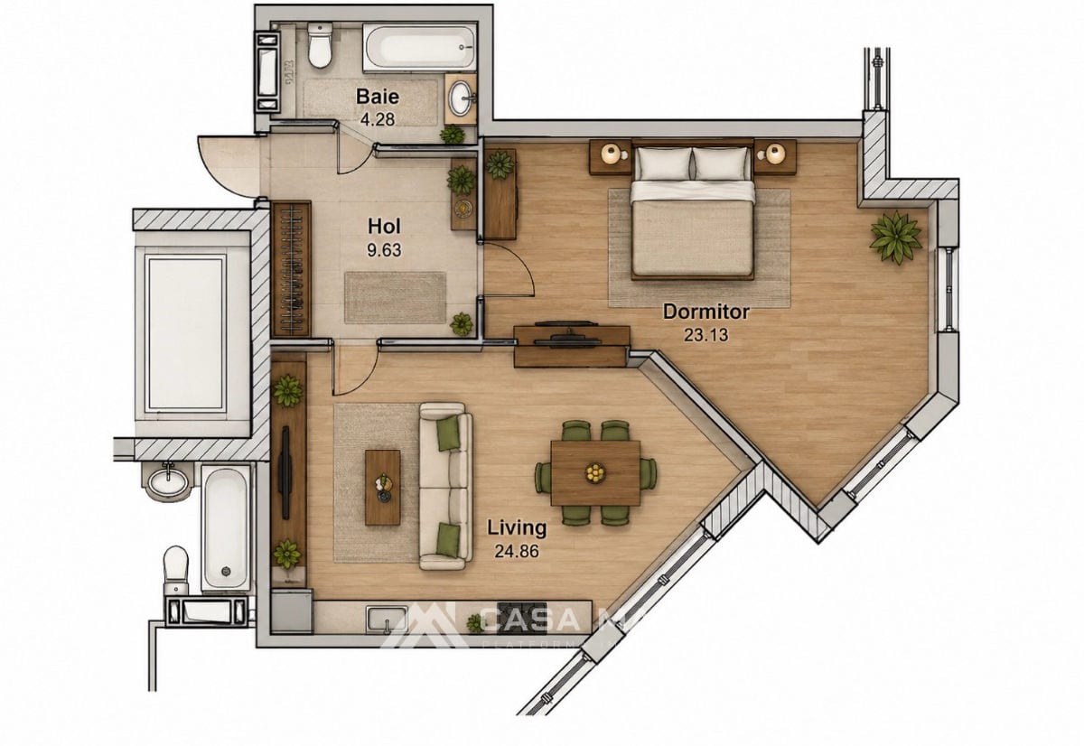 1-комнатная квартира, 62 м², Центр, Кишинёв 2