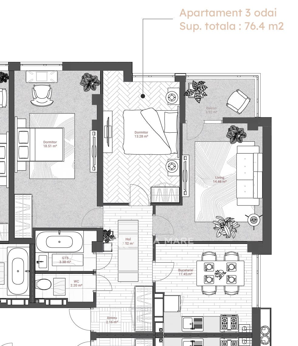 3-комнатная квартира, 76 м², Крикова 2