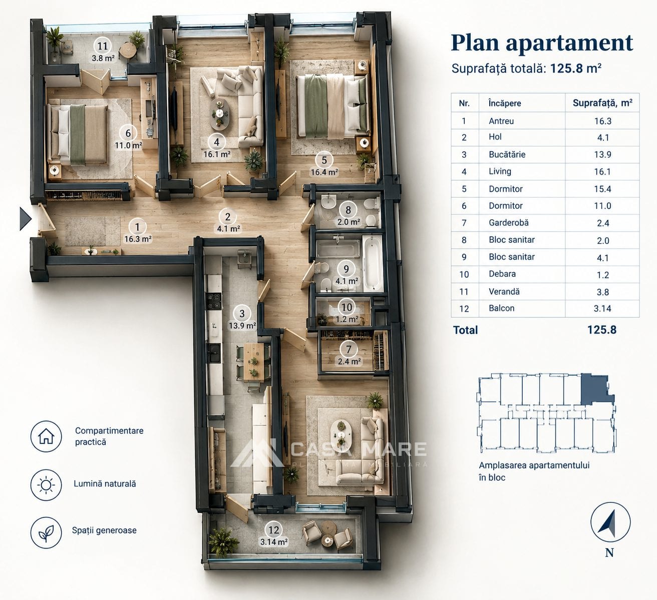 3-комнатная квартира, 85 м², Буюканы, Кишинёв 2