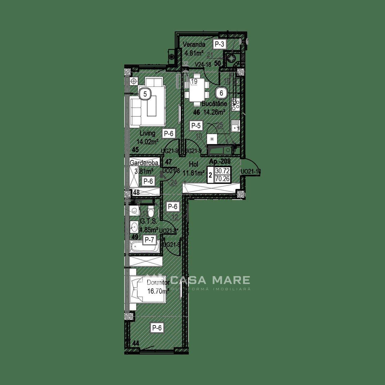Apartament cu 2 camere, 70 m², Râșcani, Chișinău 2