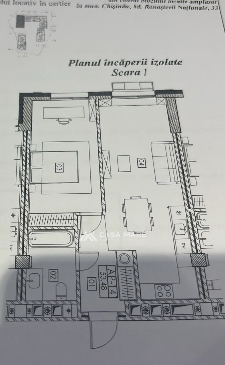 1-комнатная квартира, 54 м², Рышкановка, Кишинёв 3