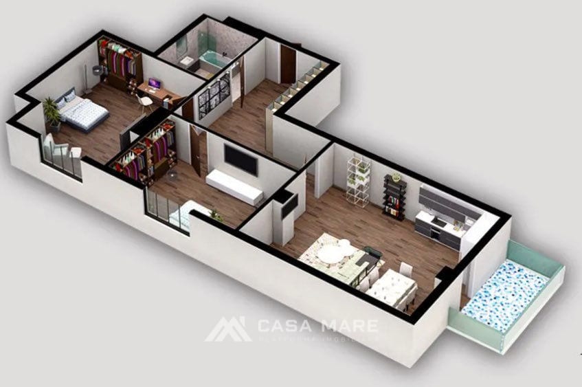 3-комнатная квартира, 89 м², Центр, Кишинёв 2