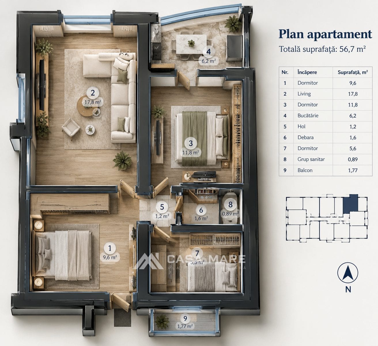 1-комнатная квартира, 55 м², Дурлешты 2