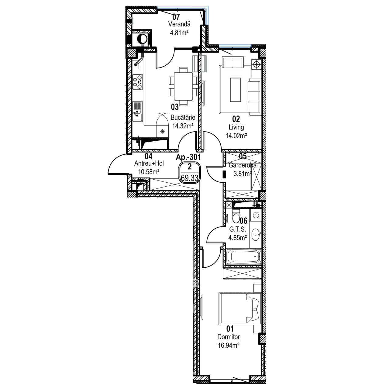 2-комнатная квартира, 69 м², Рышкановка, Кишинёв 2