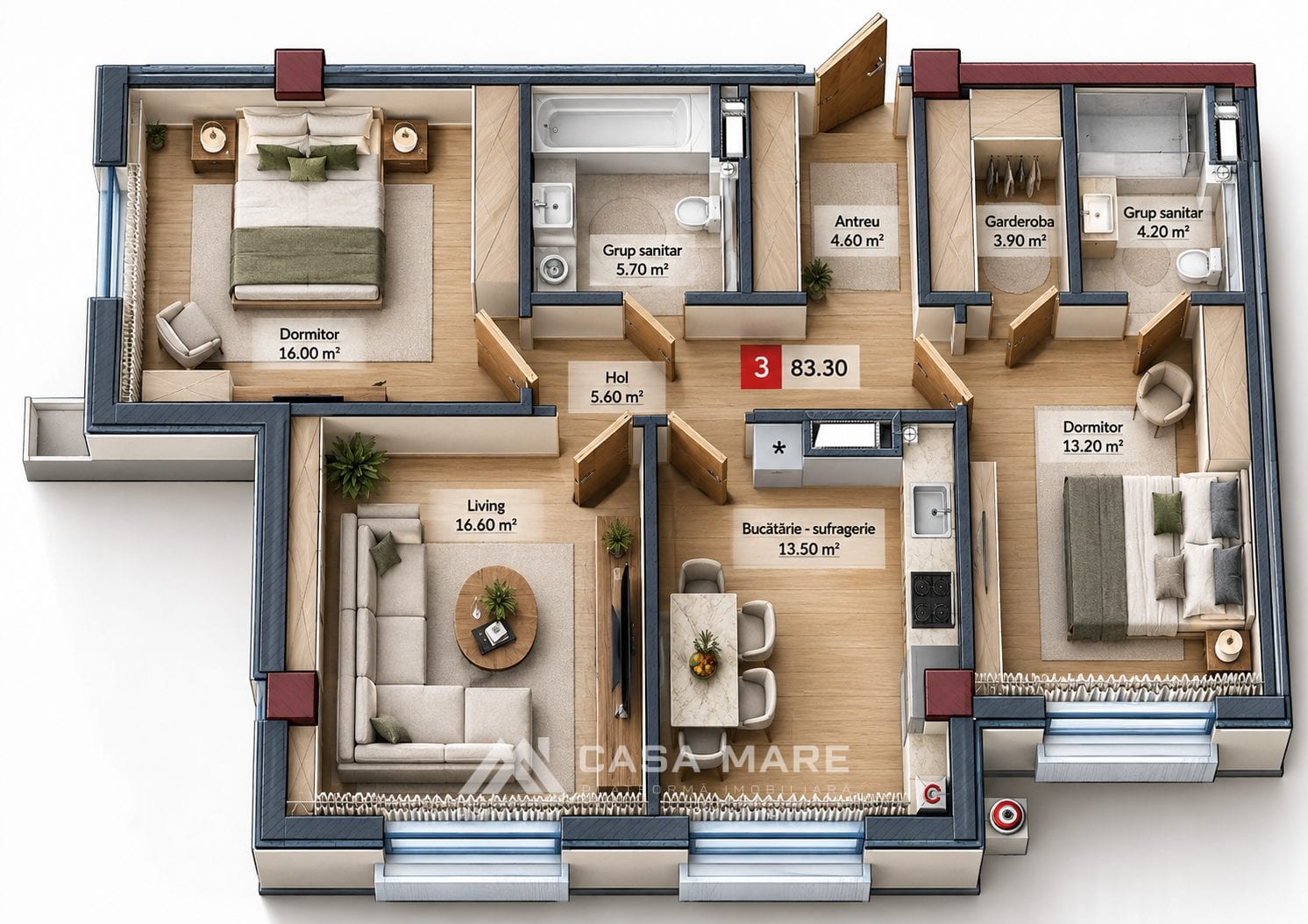 2-комнатная квартира, 83 м², Старая Почта, Кишинёв 2