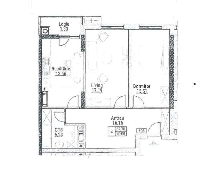 Apartament cu 2 camere, 72 m², Durlești 2