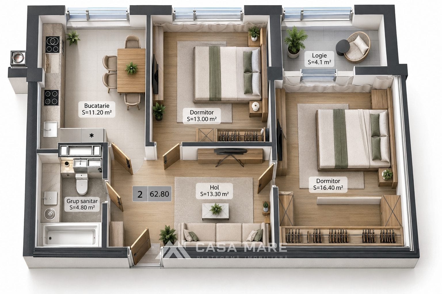 Apartament în bloc nou, cu 2 dormitoare, 62,80 m² Estate BellaVista, Dumbrava 2
