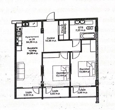 3-комнатная квартира, 84 м², Дурлешты 2