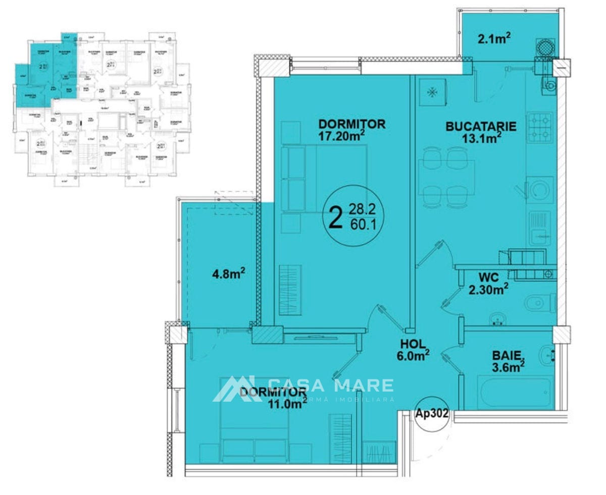 Apartament cu 2 camere, 60 m², Stăuceni 2