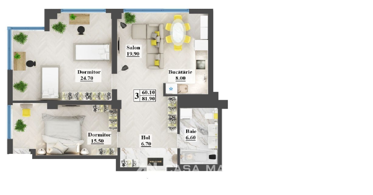 2-комнатная квартира, 82 м², Буюканы, Кишинёв 2