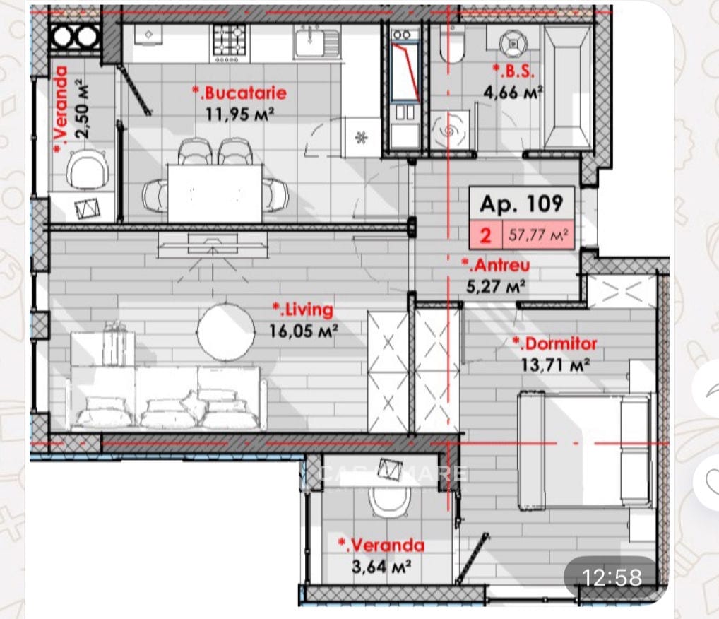 Apartament cu 2 camere, 58 m², Râșcani, Chișinău 2