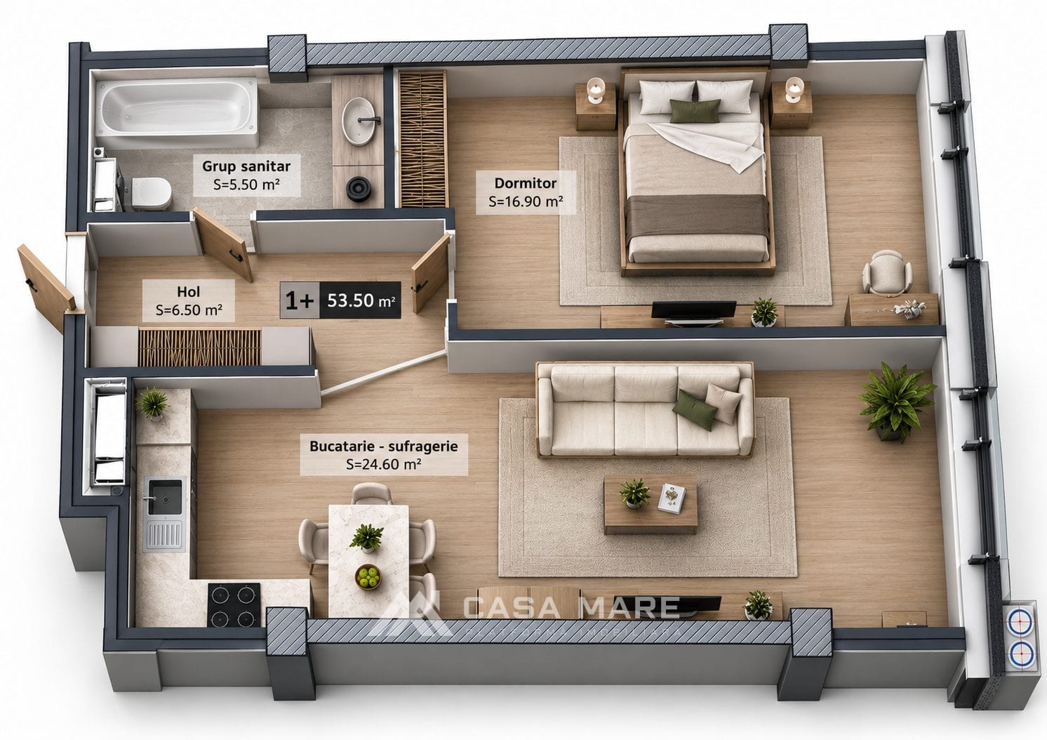 Apartament în bloc nou, cu 1 dormitor, 53,50 m² Estate BellaVista 2, Dumbrava 2