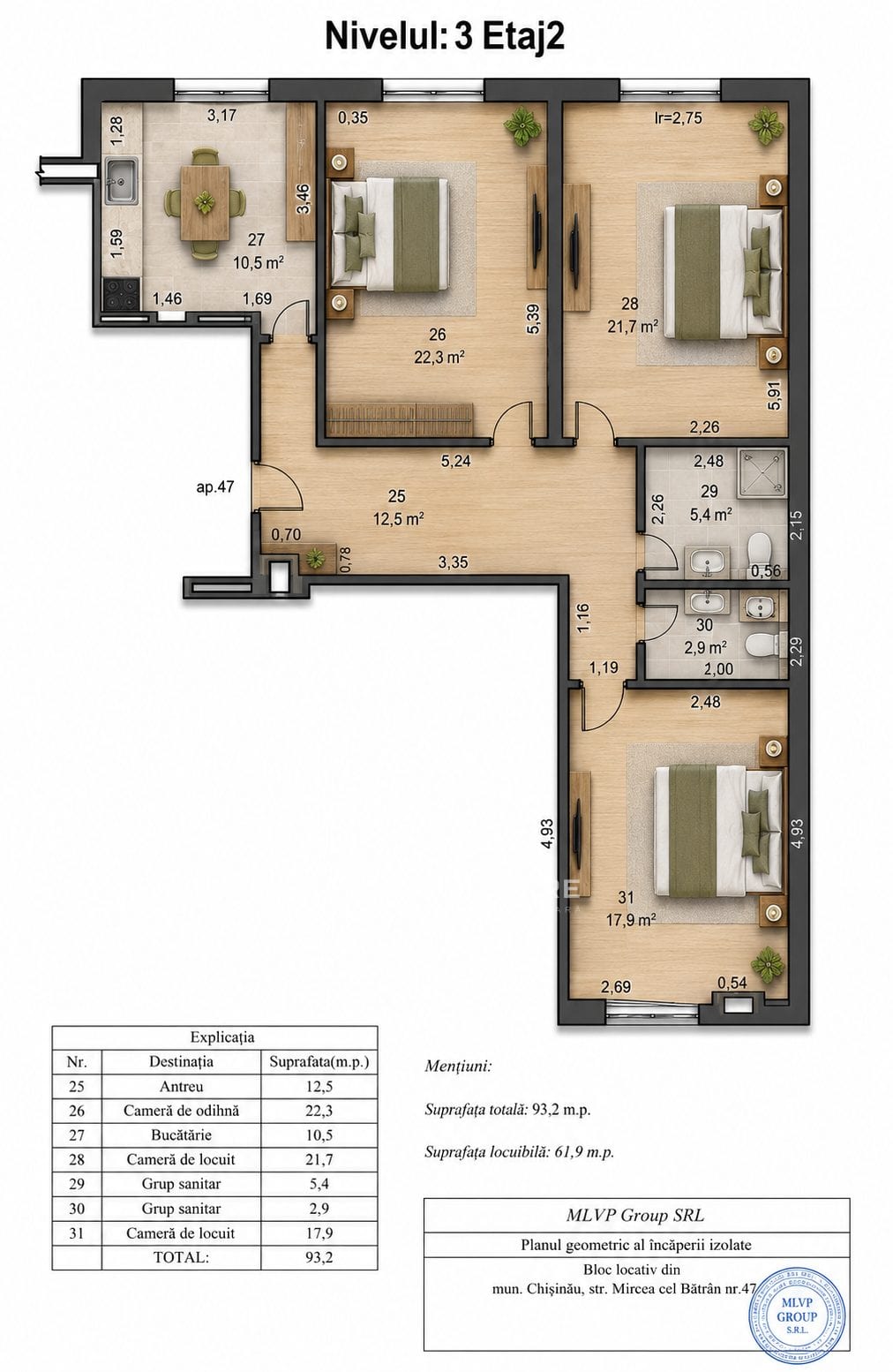 Apartament cu 3 camere, 93 m², Ciocana, Chișinău 2