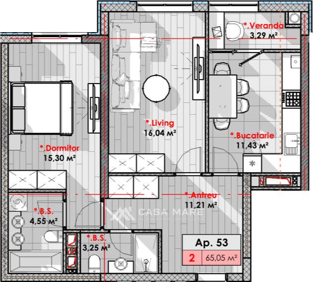 2-комнатная квартира, 65 м², Рышкановка, Кишинёв 2