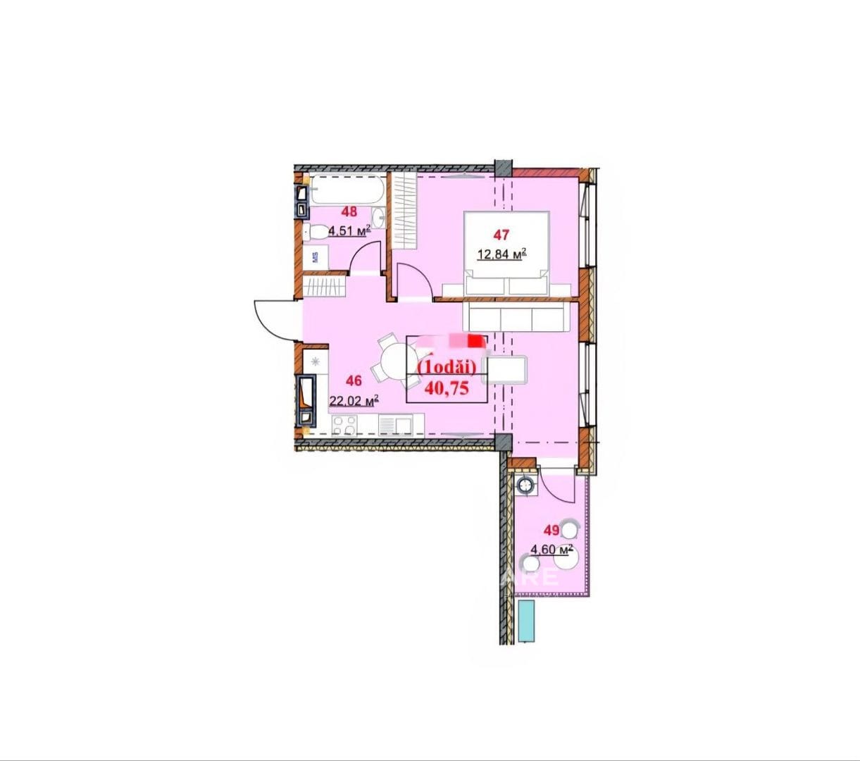 1-комнатная квартира, 41 м², Ботаника, Кишинёв 2