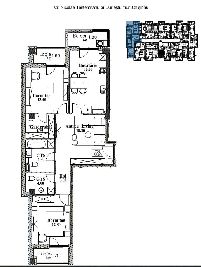 2-комнатная квартира, 83 м², Дурлешты 2