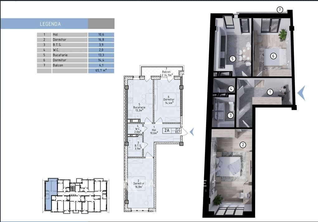 3-комнатная квартира, 65 м², Дурлешты 2