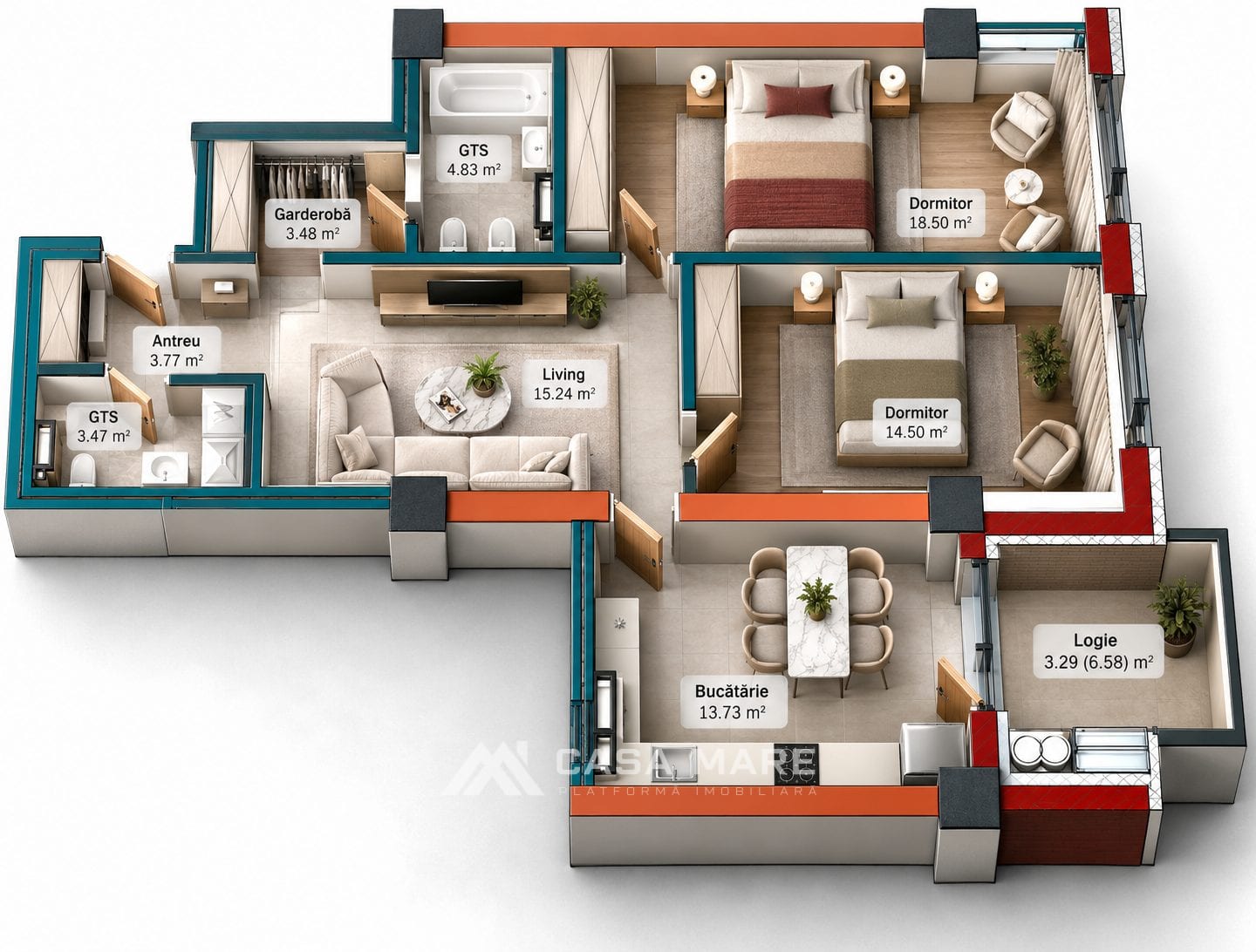 3-комнатная квартира, 81 м², Дурлешты 2
