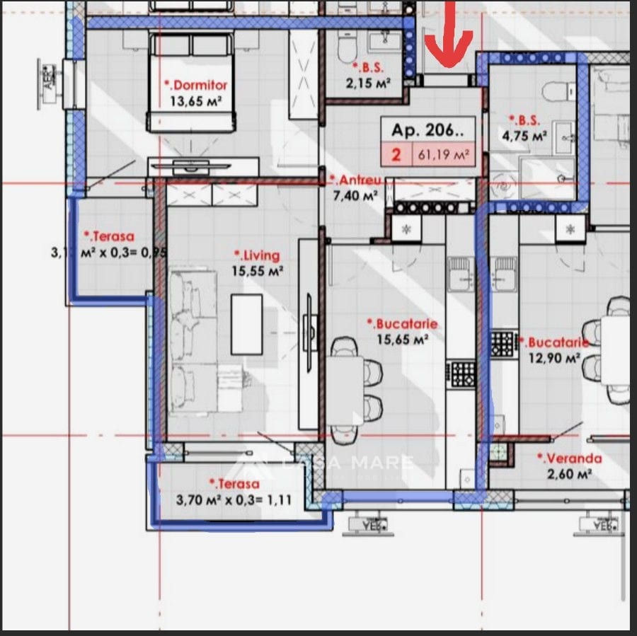 2-комнатная квартира, 62 м², Рышкановка, Кишинёв 2